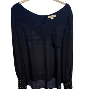 Double Zero Black Sheer Blouse with Studded Sleeves